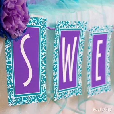 DIY Letter Garland Idea Purple and Blue Candy Buffet Ideas Bridal