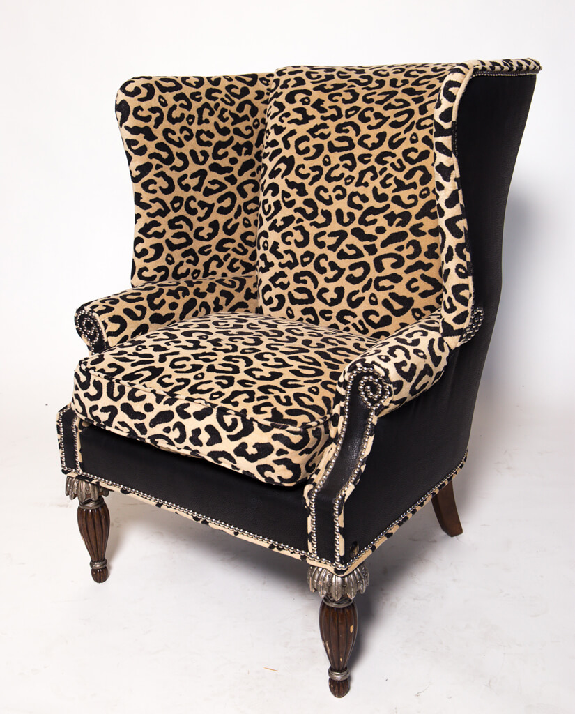 Ornate Leopard Print Arm Chair with Leather Backing Party On Demand