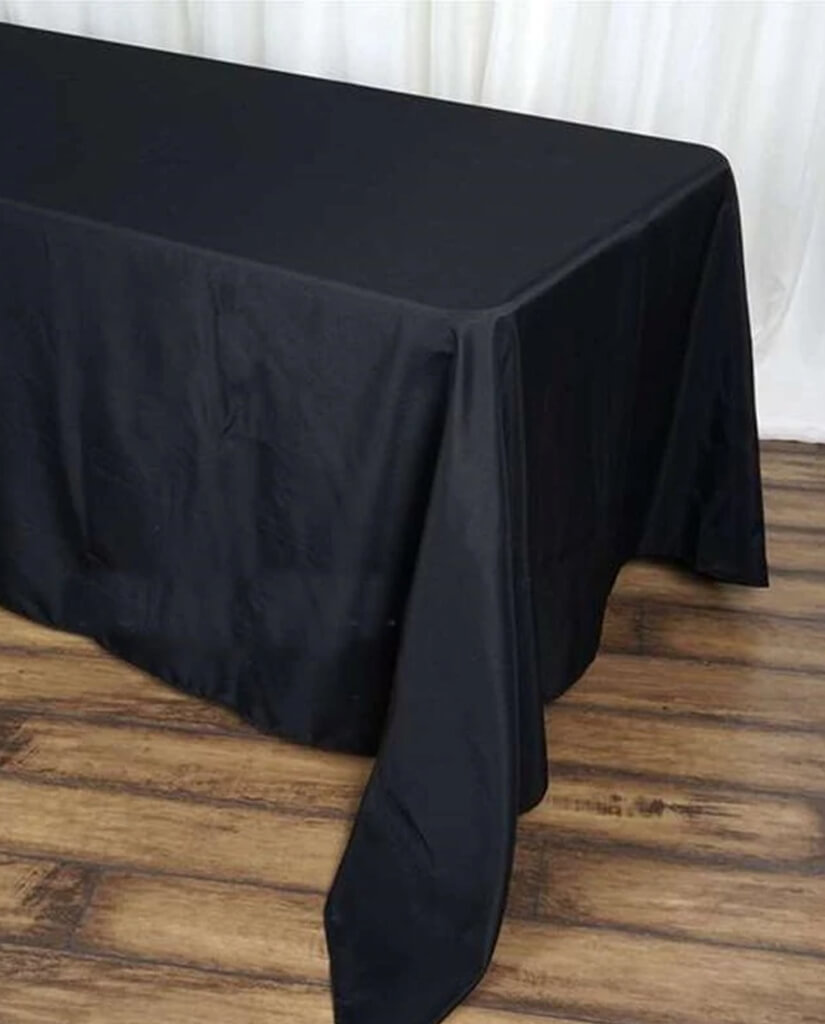 90 x 156" Polyester Rectangular Tablecloth Black Party On Demand