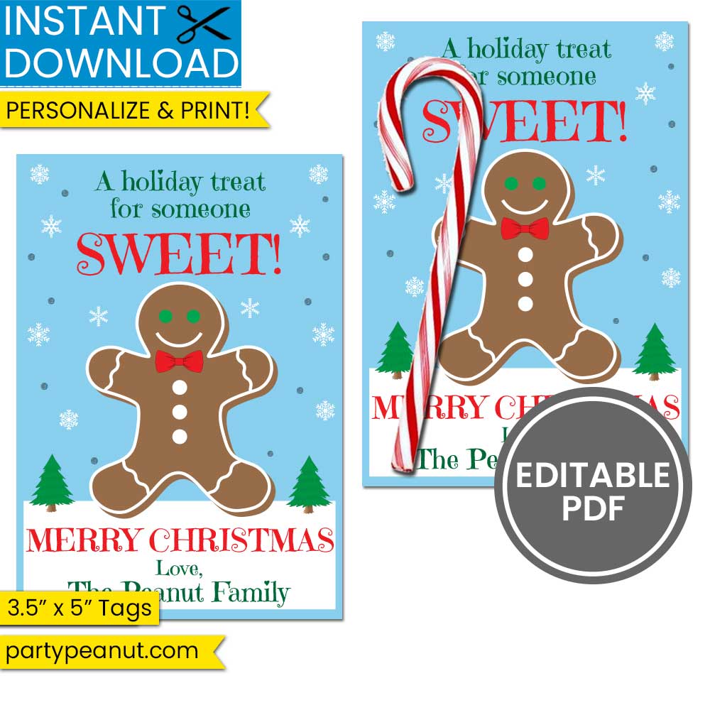 Candy Cane Holder Tags Gingerbread Man Party Peanut