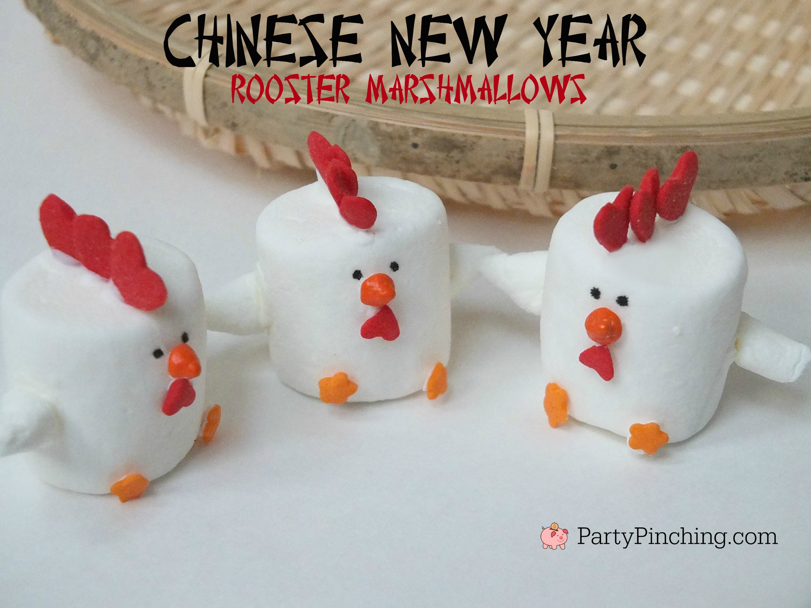 Chinese Lunar New Year Rooster Marshmallows easy dessert ideas kids