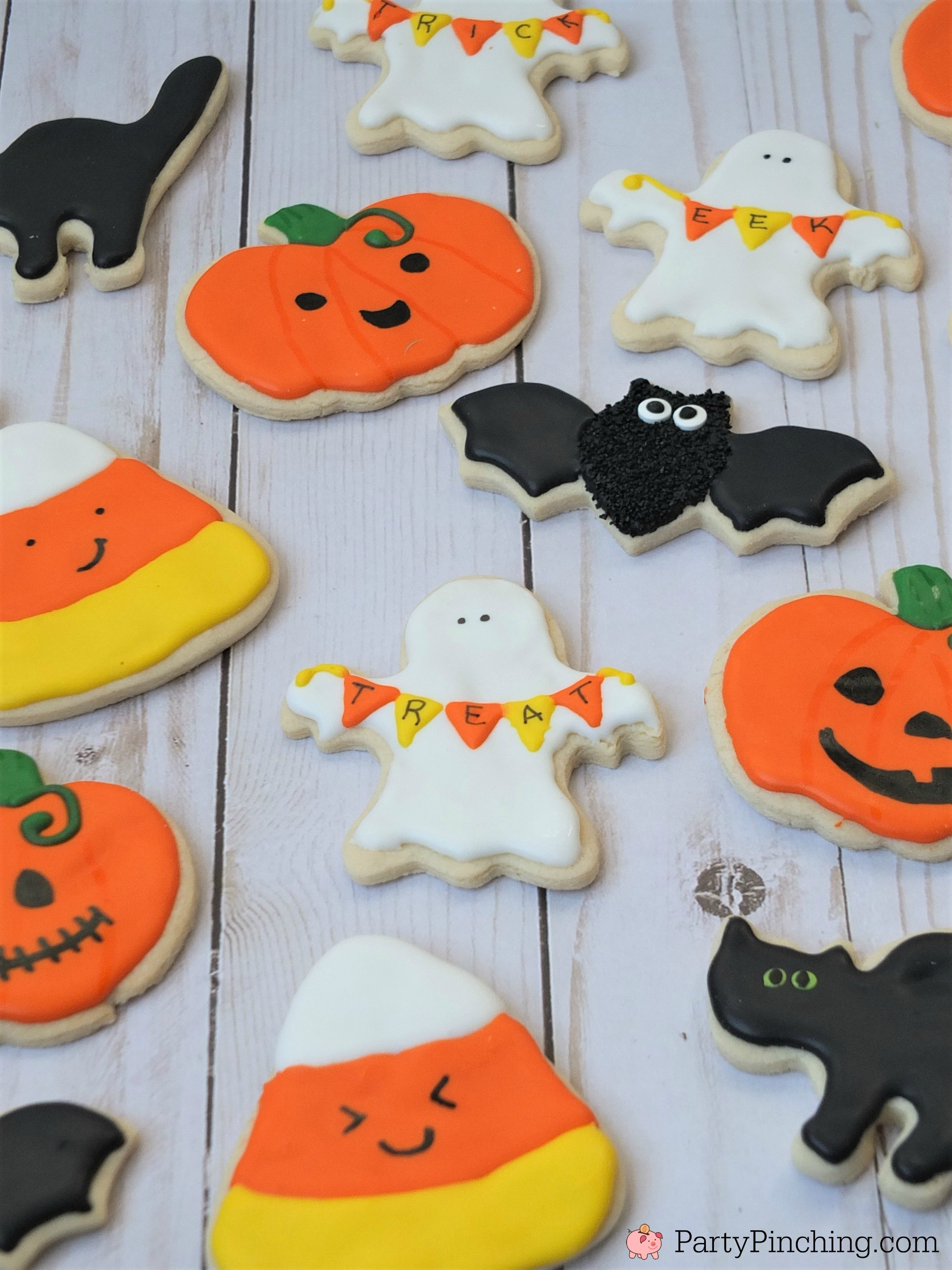 Halloween sugar cookies decorated ghost banner cookies, cute candy corn