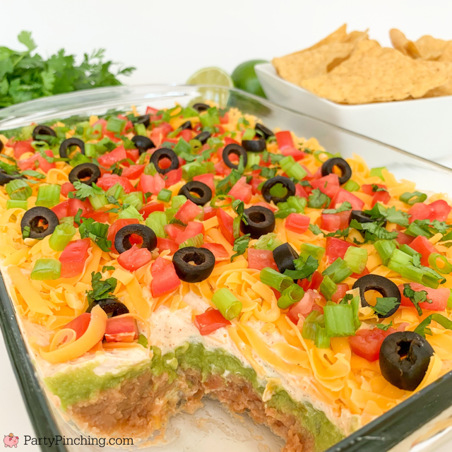 Best layered taco dip, easy 7 layer mexican taco dip for game day party