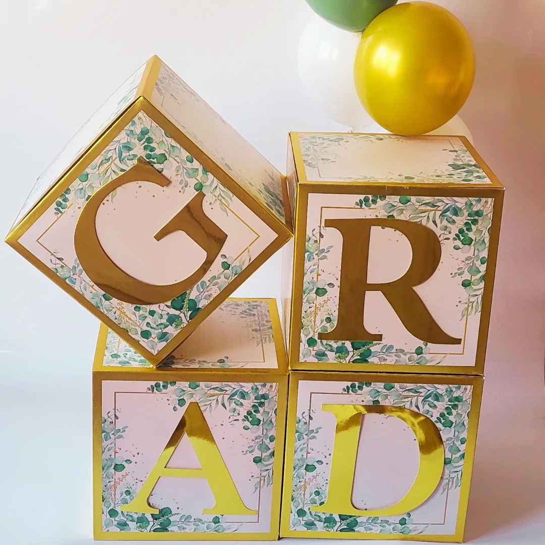 Sage Green Graduation Blocks with Gold GRAD Letters Partyshakes