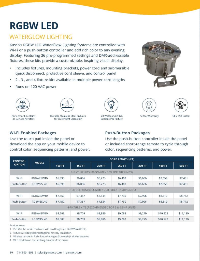 RGBW LED Waterglow Fountain Light Kits Par West Turf