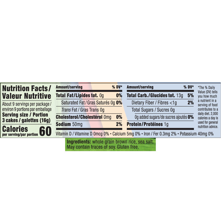 40 rice cake nutrition label