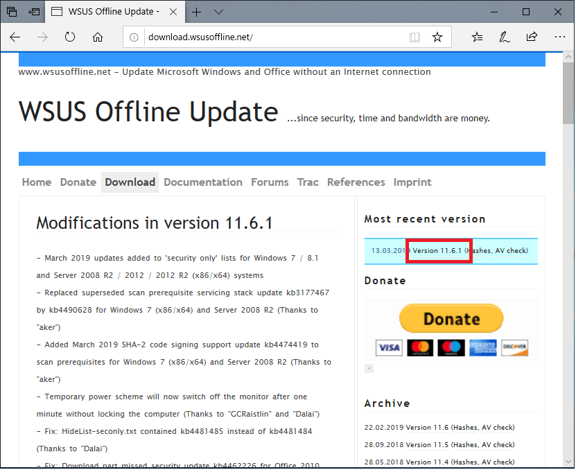 オフラインで手動Windows Update【WSUS Offline Update】ダウンロード/更新プログラムの