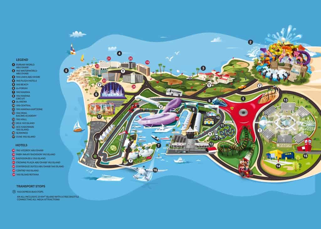 Abu Dhabi Tourist Attractions Map Yas Island Map - Passing Ports