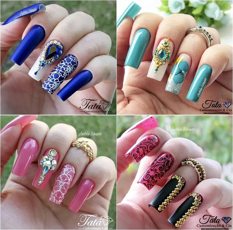 Unhas com adesivos e pedrarias Duas tendências que fazem sucesso