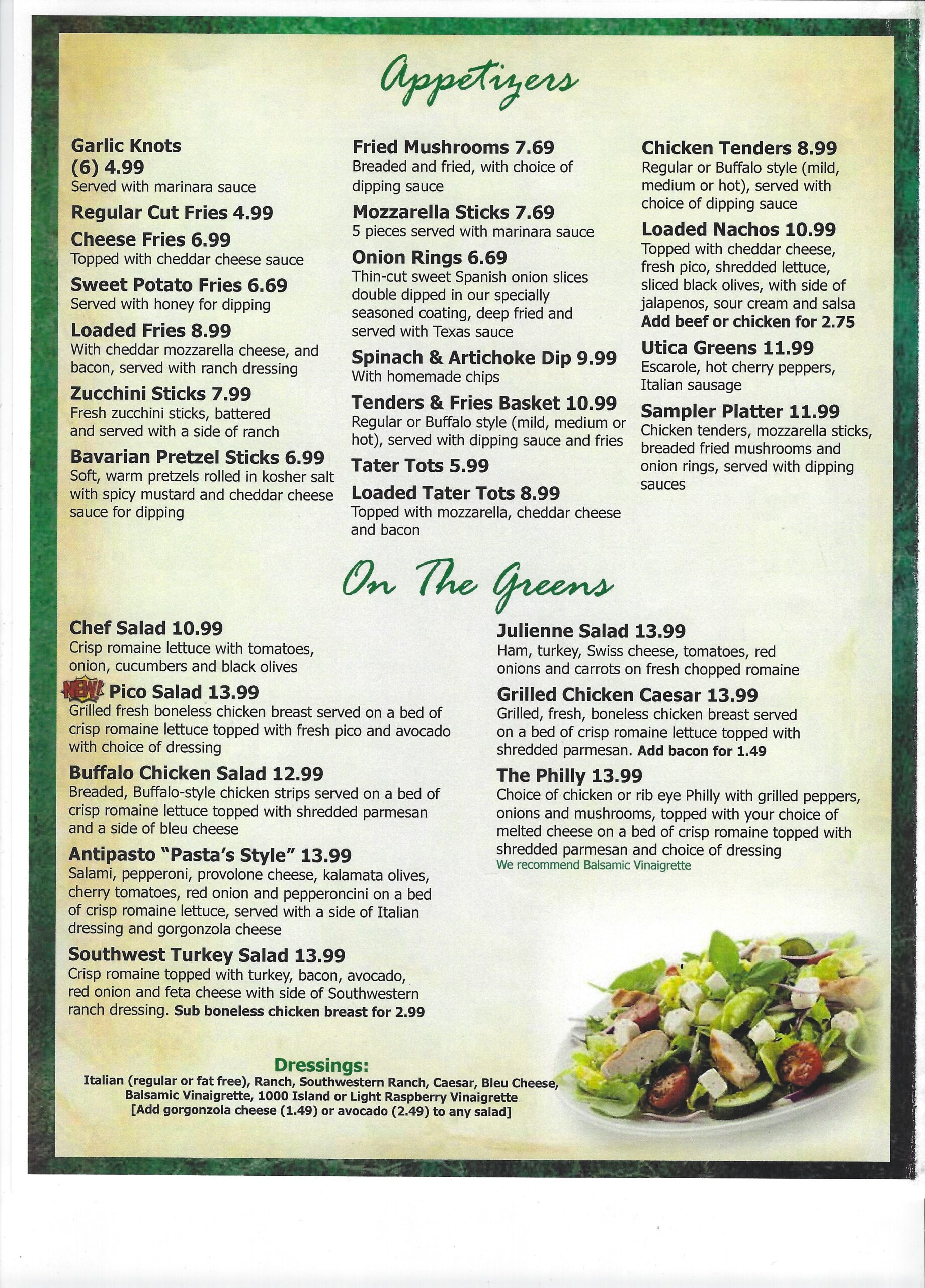 Menu — Pastas on the Green