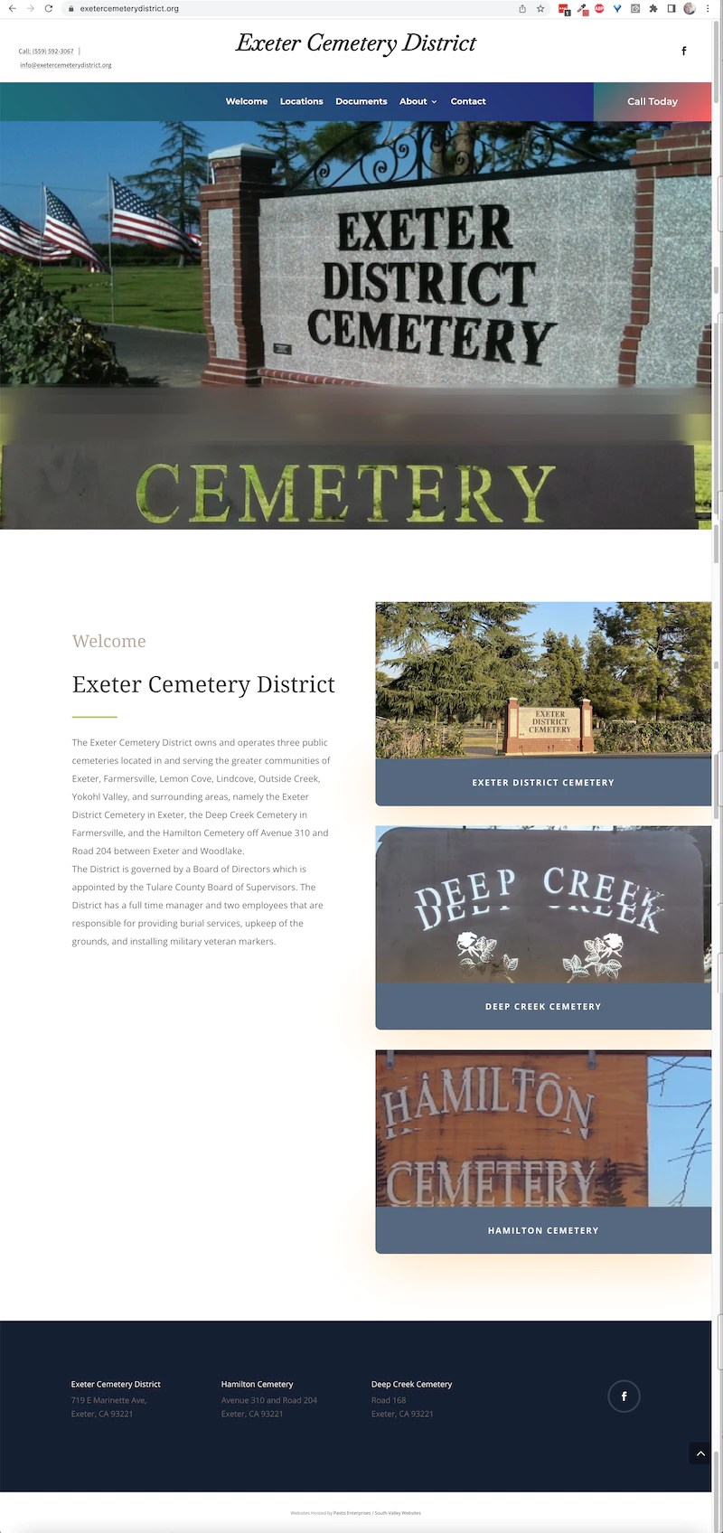 Exeter Cemetery District Pastis Enterprises and South Valley sites