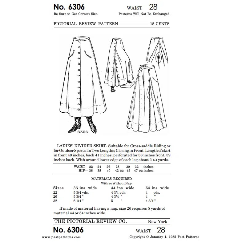 Divided Skirt Pattern 6306 Past Patterns