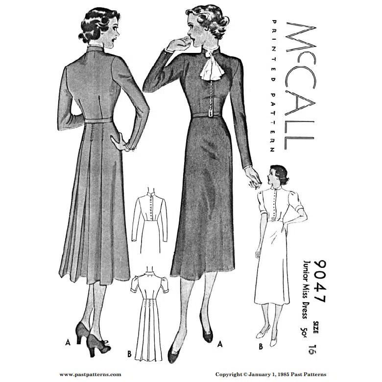 Button Front Dress With Jabot Pattern 9047 Past Patterns