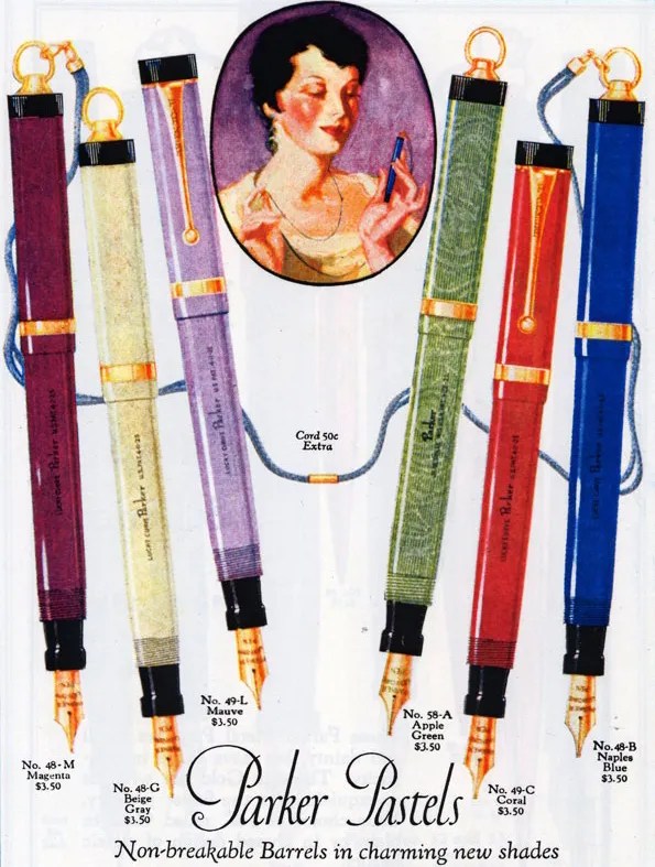 vintage parker duofold pastel moire lucky curve fountain pen