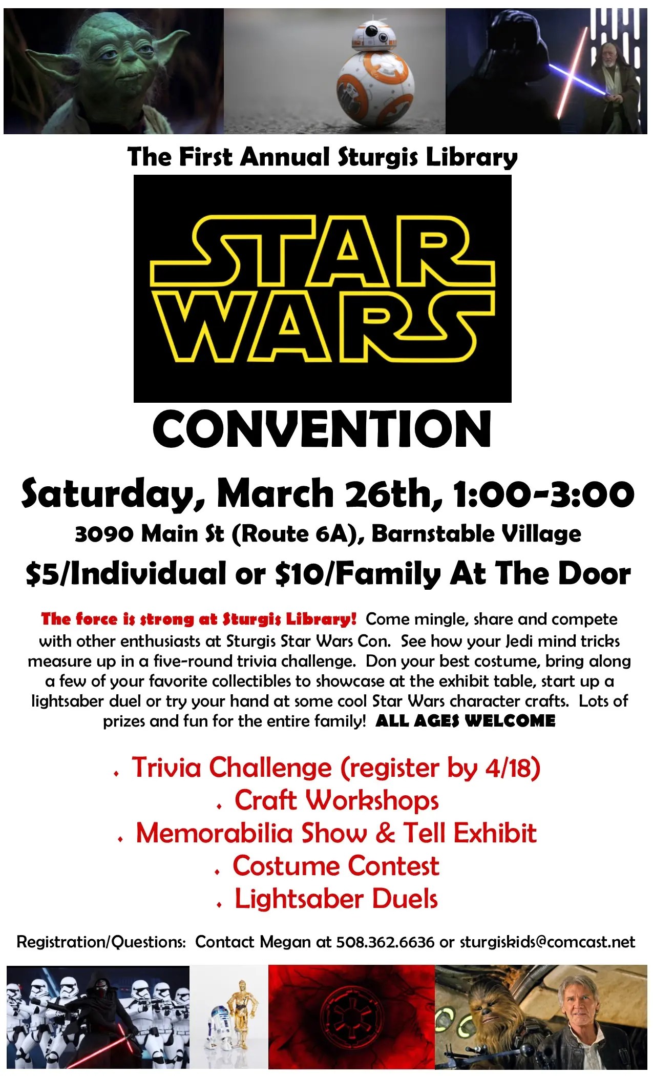 Have fun making trivia questions about swimming and swimmers. Sturgis Library Presents The First Annual Star Wars Convention Barnstable Ma Patch