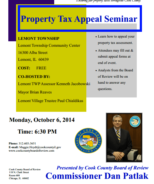 Property Tax Assessment Appeal Seminar Set for Lemont Township Lemont