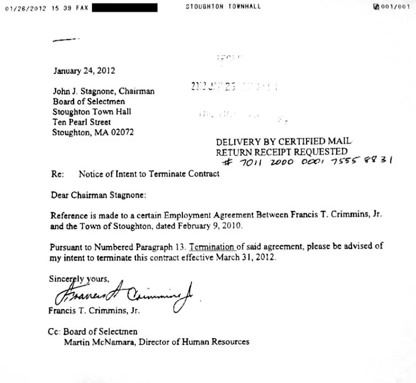 Town Manager's Resignation Letter Offers Few Details Stoughton, MA Patch