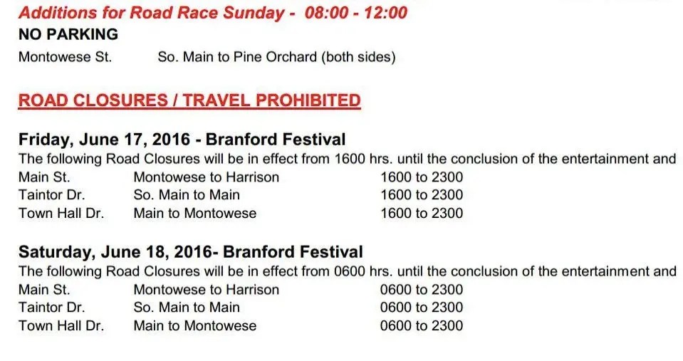 branford festival 2023 times Branford Festival Road Closures Dates and Times Announced Branford, CT Patch