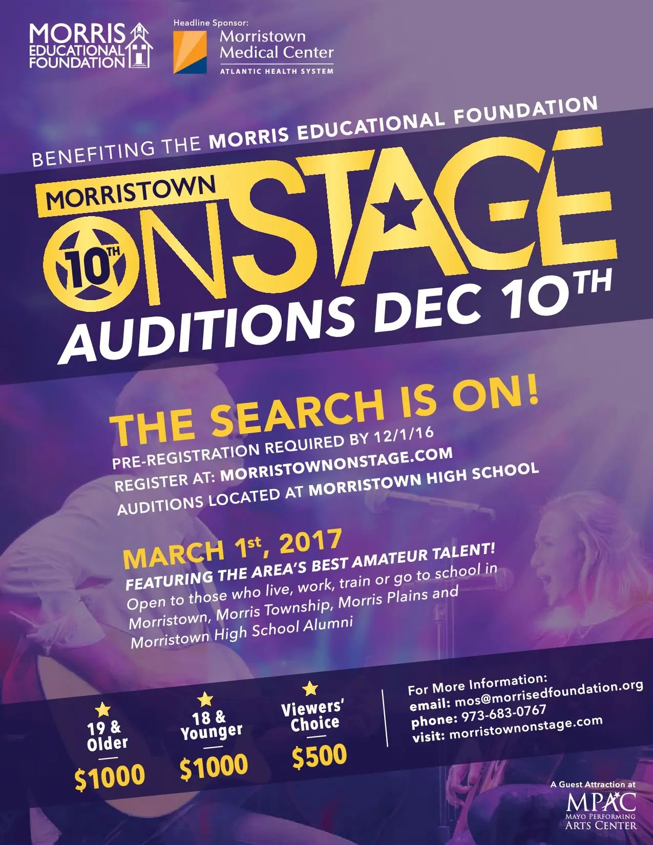Auditions For Morris Educational Foundation Talent Show Open to Morris
