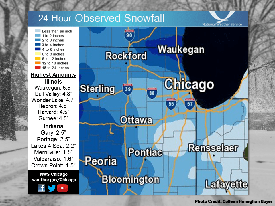 ChicagoArea Weather Snowfall Totals / LakeEffect Snow Warning