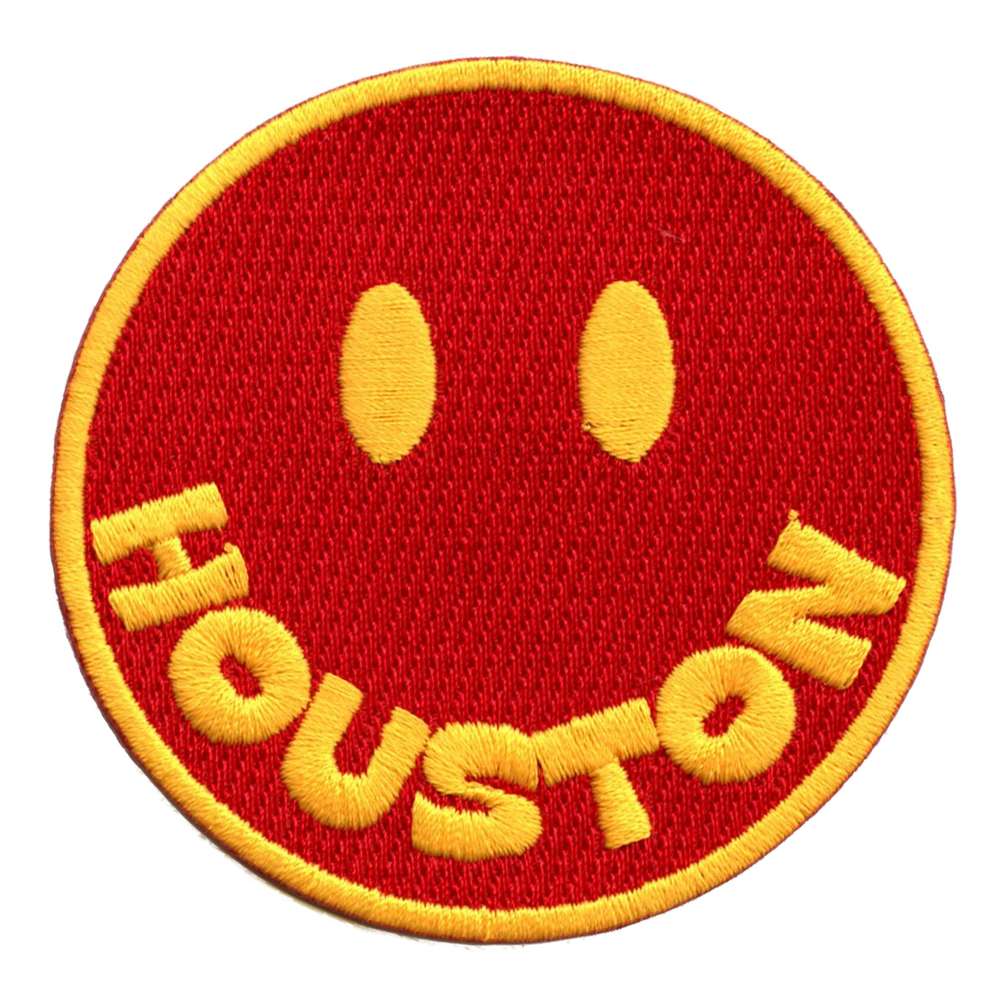 Houston Smiley Face Patch Red/Yellow Emoji Embroidered Iron on Patch