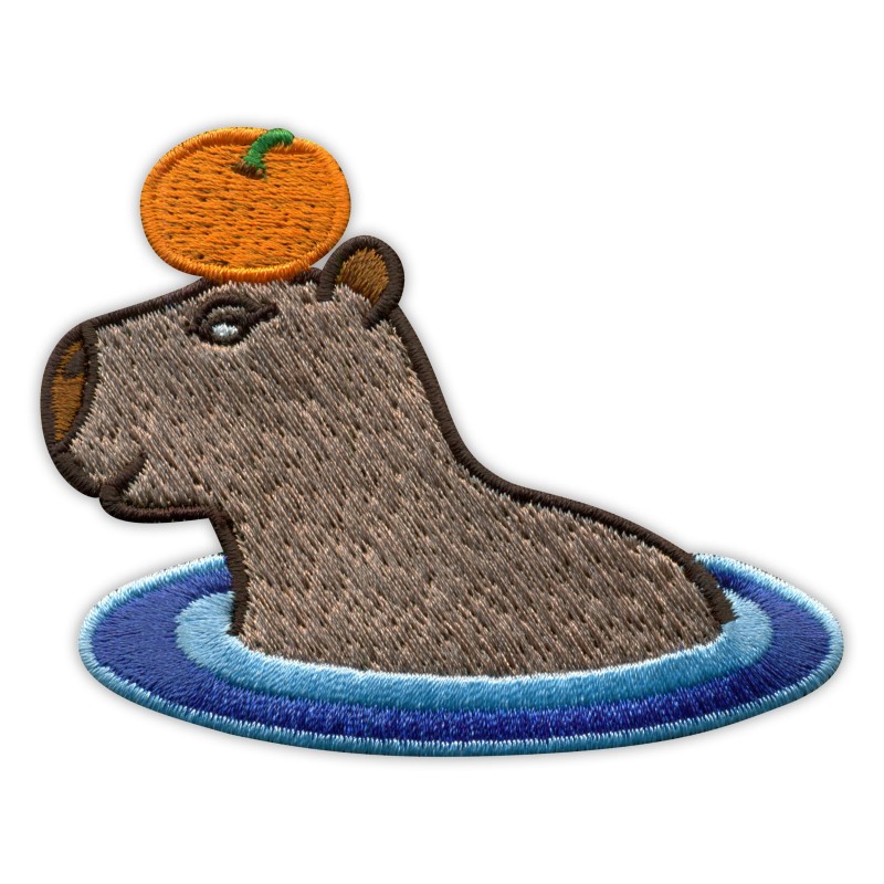 Capybara taking a bath with oranges embroidered patch/badge