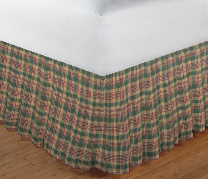 Homespun Cotton Fabric W315A Green And Warm Brown Plaid Queen Bed Skirt from