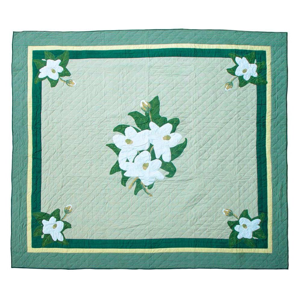 Hand quilted Cotton Applique Twin Quilt Magnolia