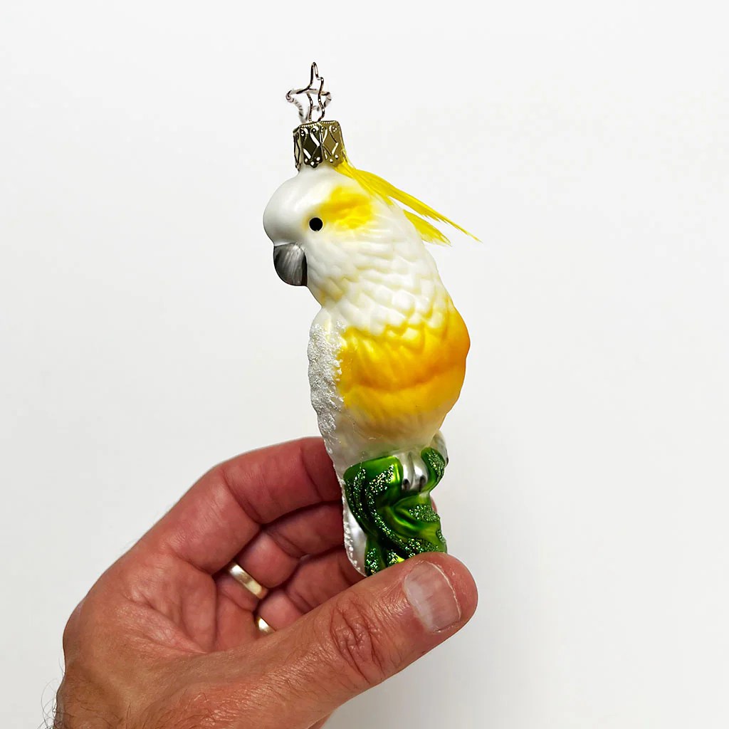 Cockatoo with Feather Glass Ornament PATCH NYC