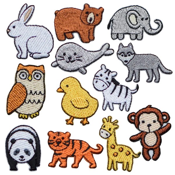 Mini Animal Applique Patch Set Cute Creatures, Zookeeper Badges (12