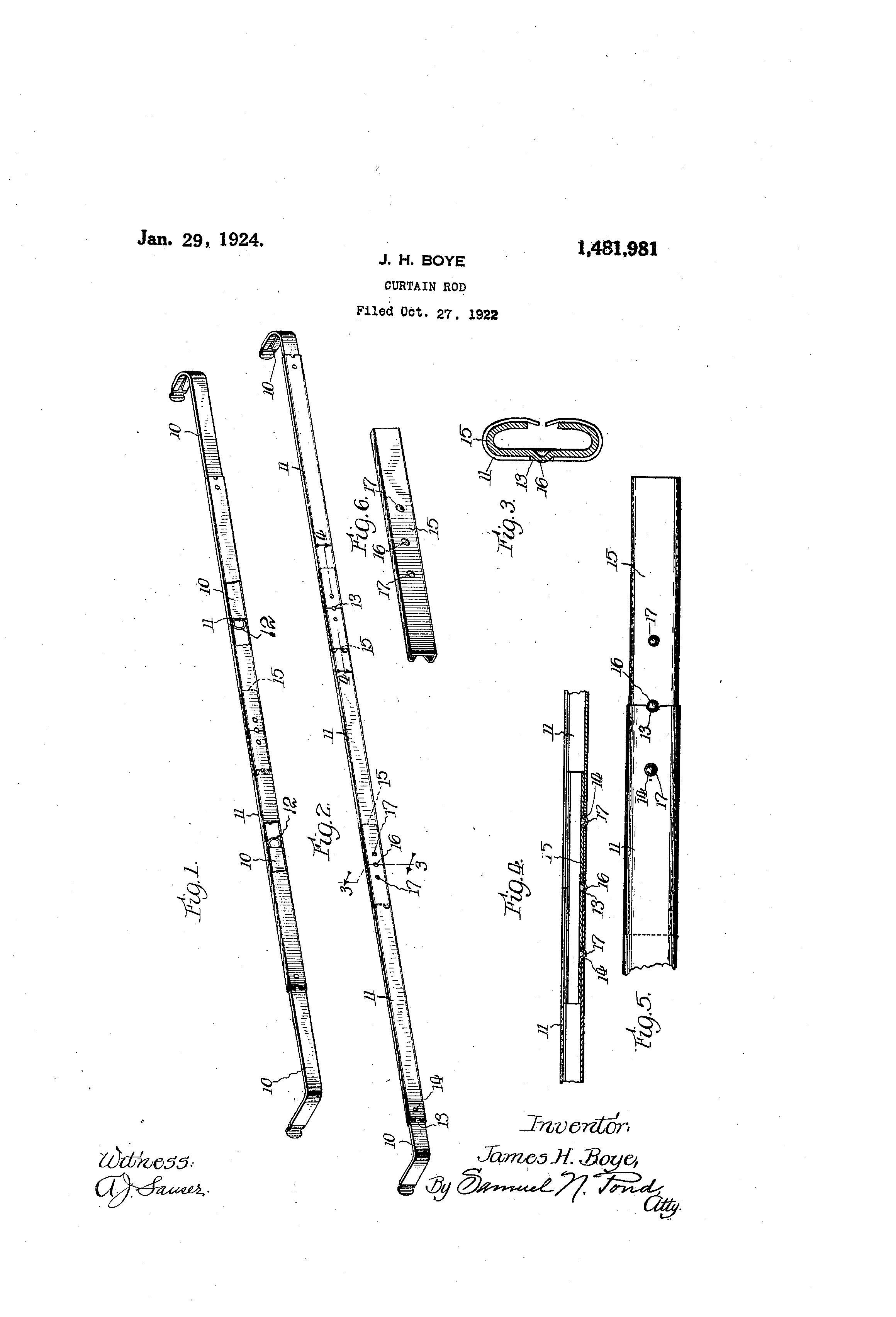 Patent US1481981 Curtain rod Google Patents