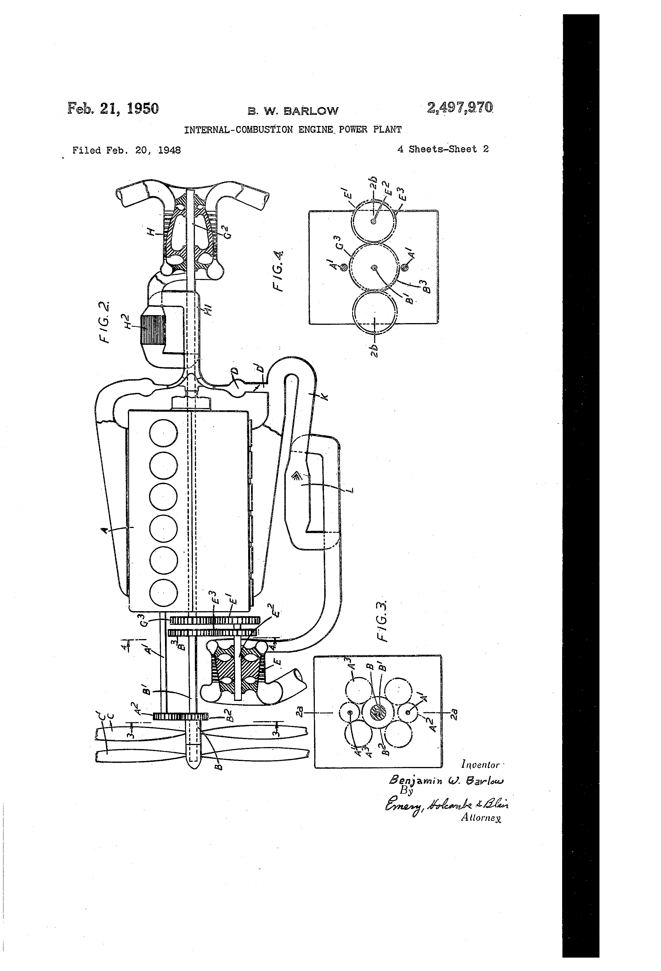 Patent US2497970 engine power plant