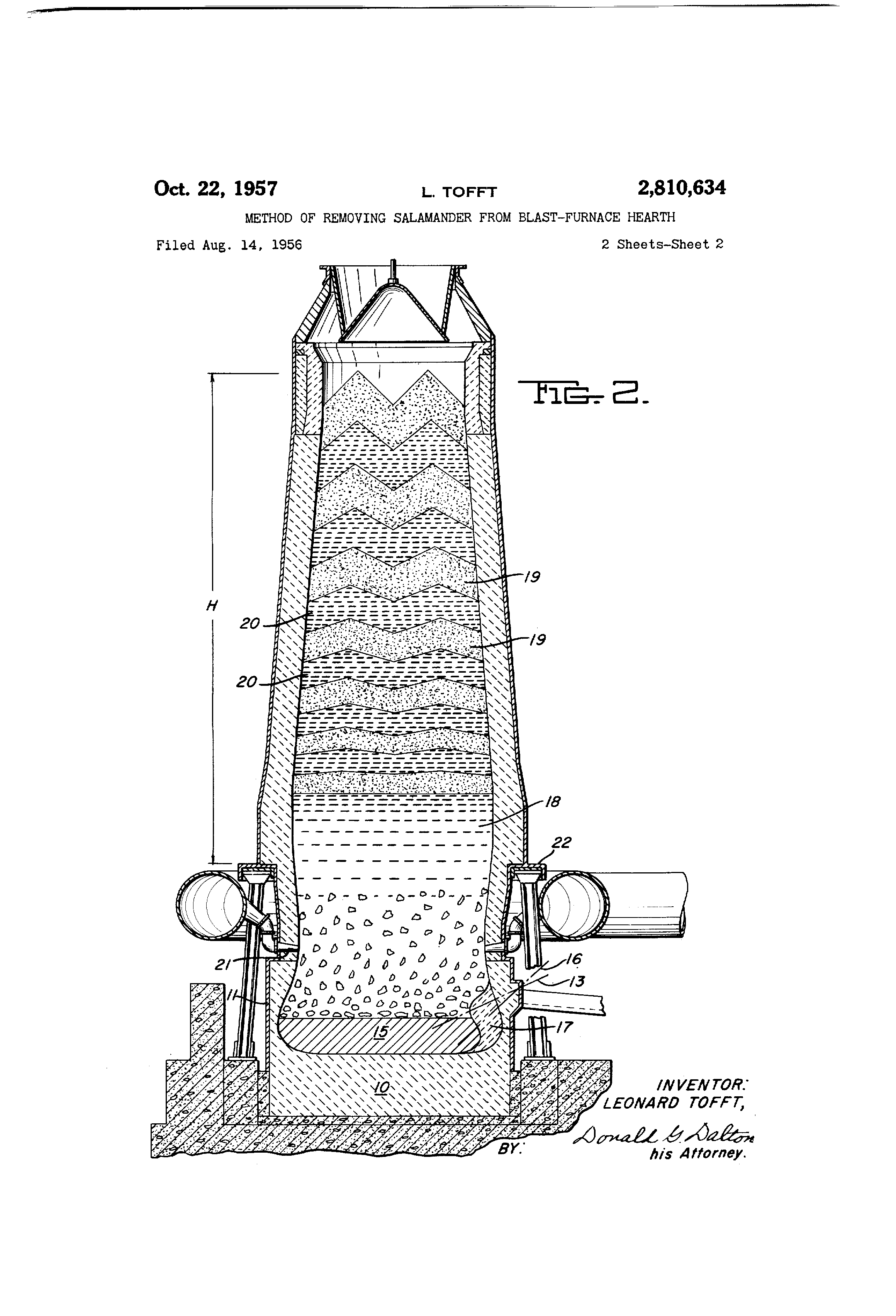 Patent US2810634 Method of removing salamander from blastfurnace