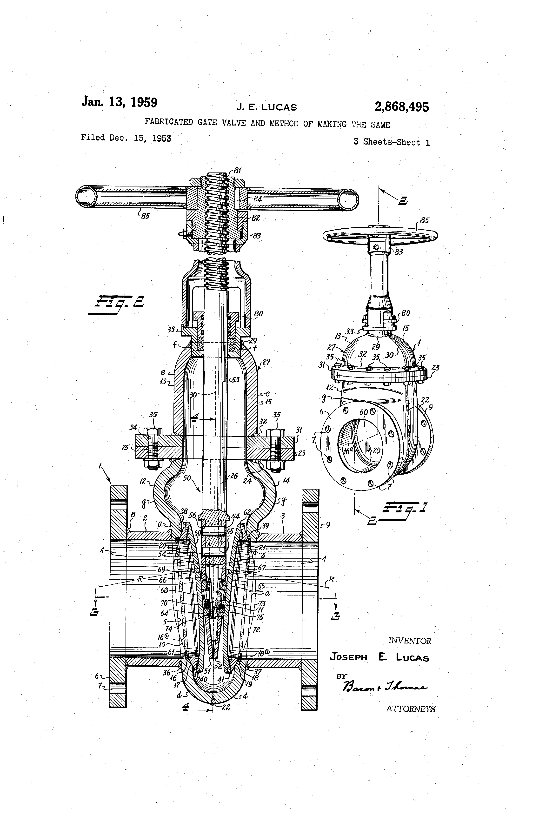 Patent US2868495 Fabricated gate valve and method of making the same