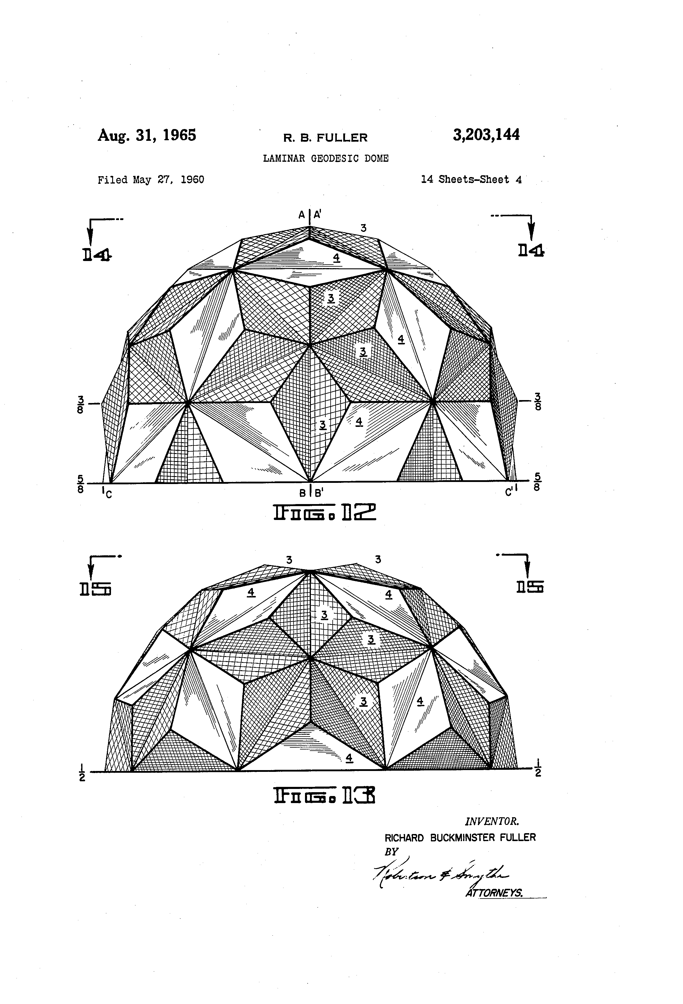 Patent US3203144 Laminar geodesic dome Google Patents