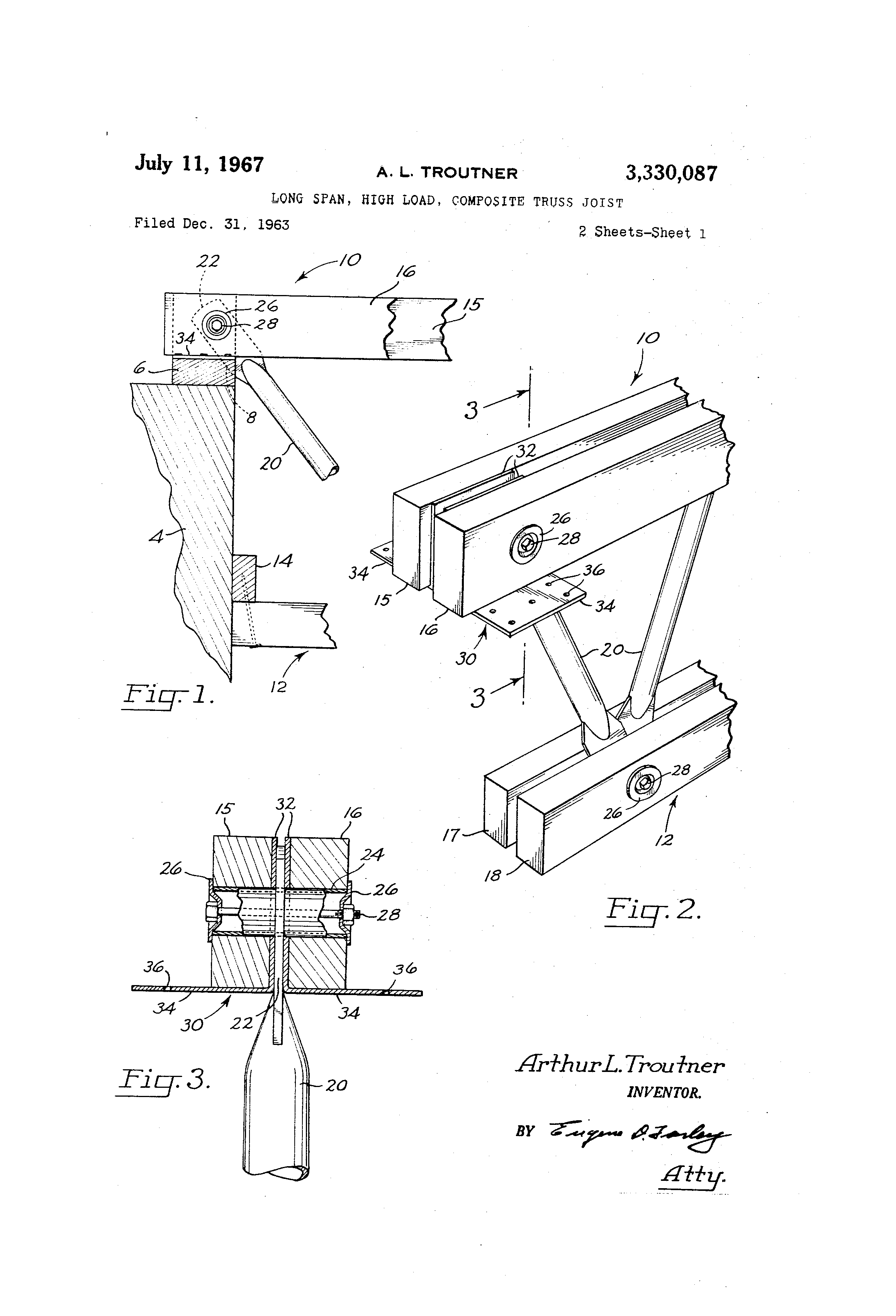 Patent US3330087 Long span, high load, composite truss