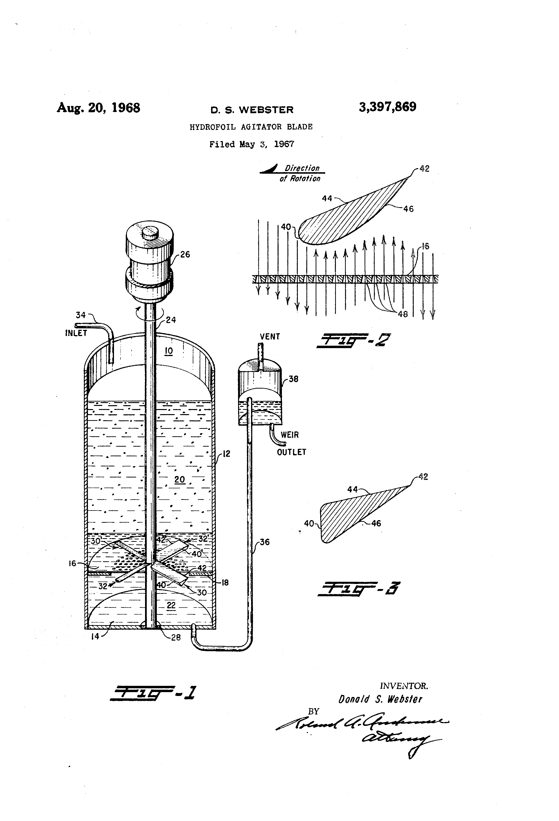 Patent US3397869 Hydrofoil agitator blade Google Patents