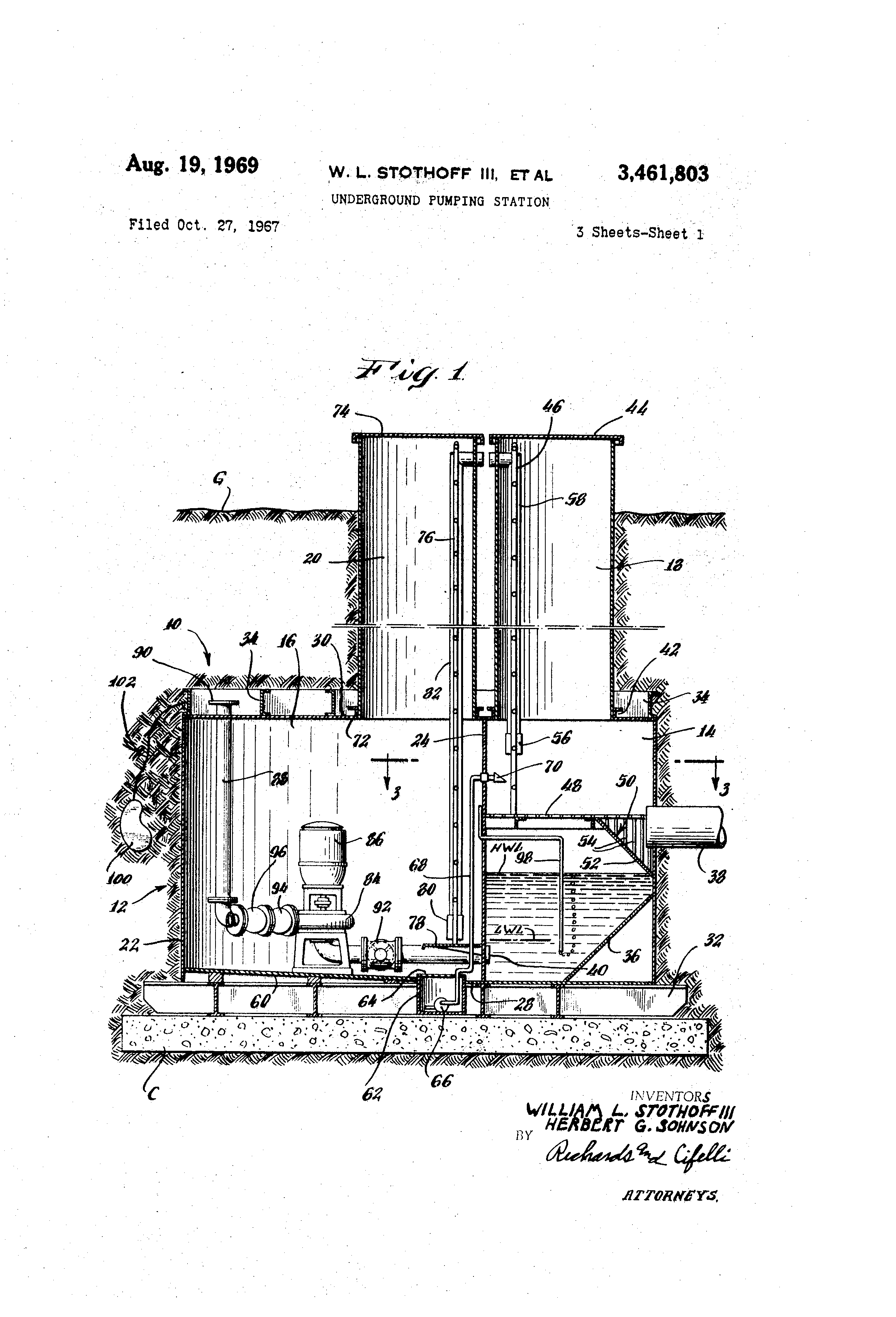 Patent US3461803 Underground pumping station Google Patents