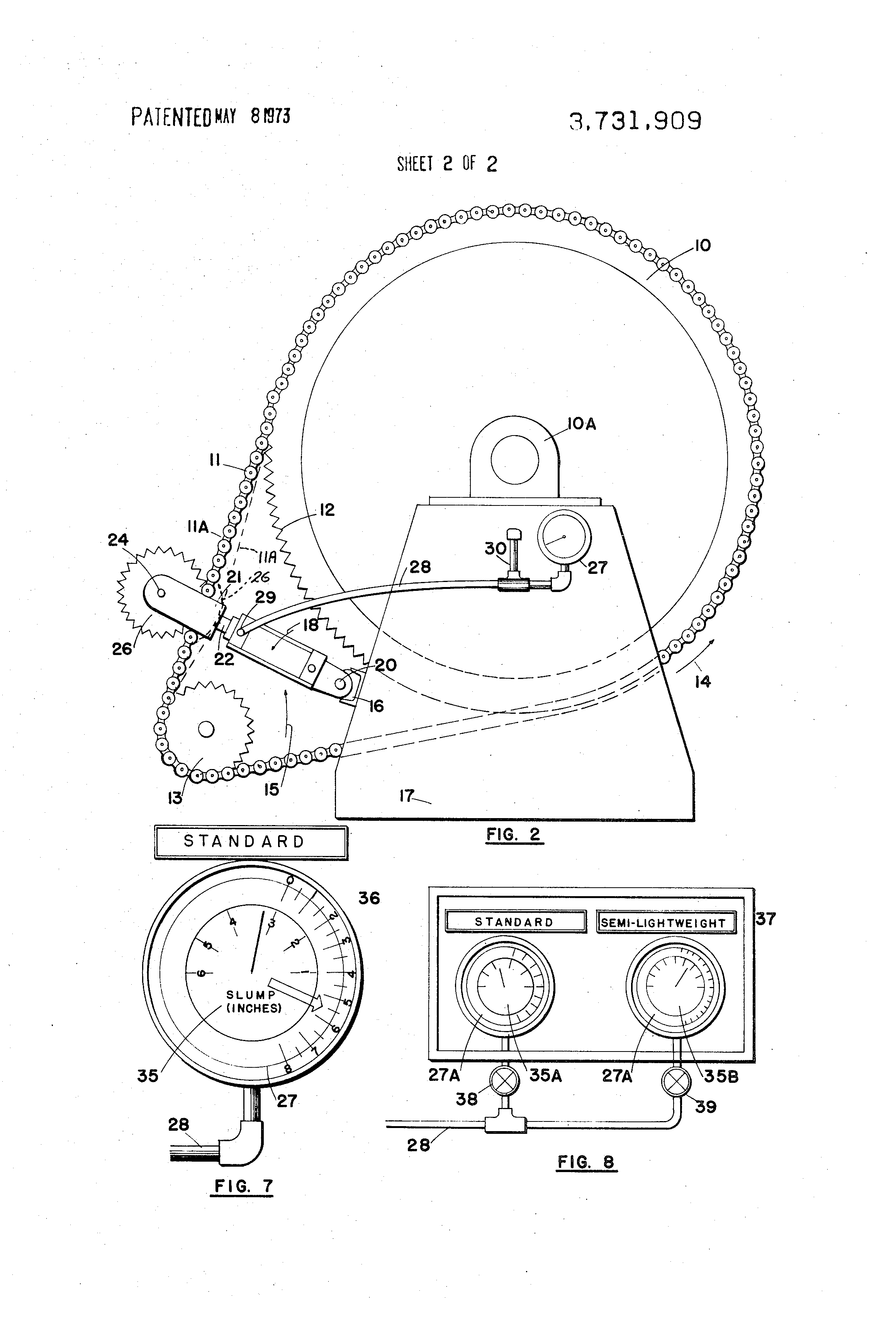 Patent US3731909 Slump meters for mobile concrete mixers