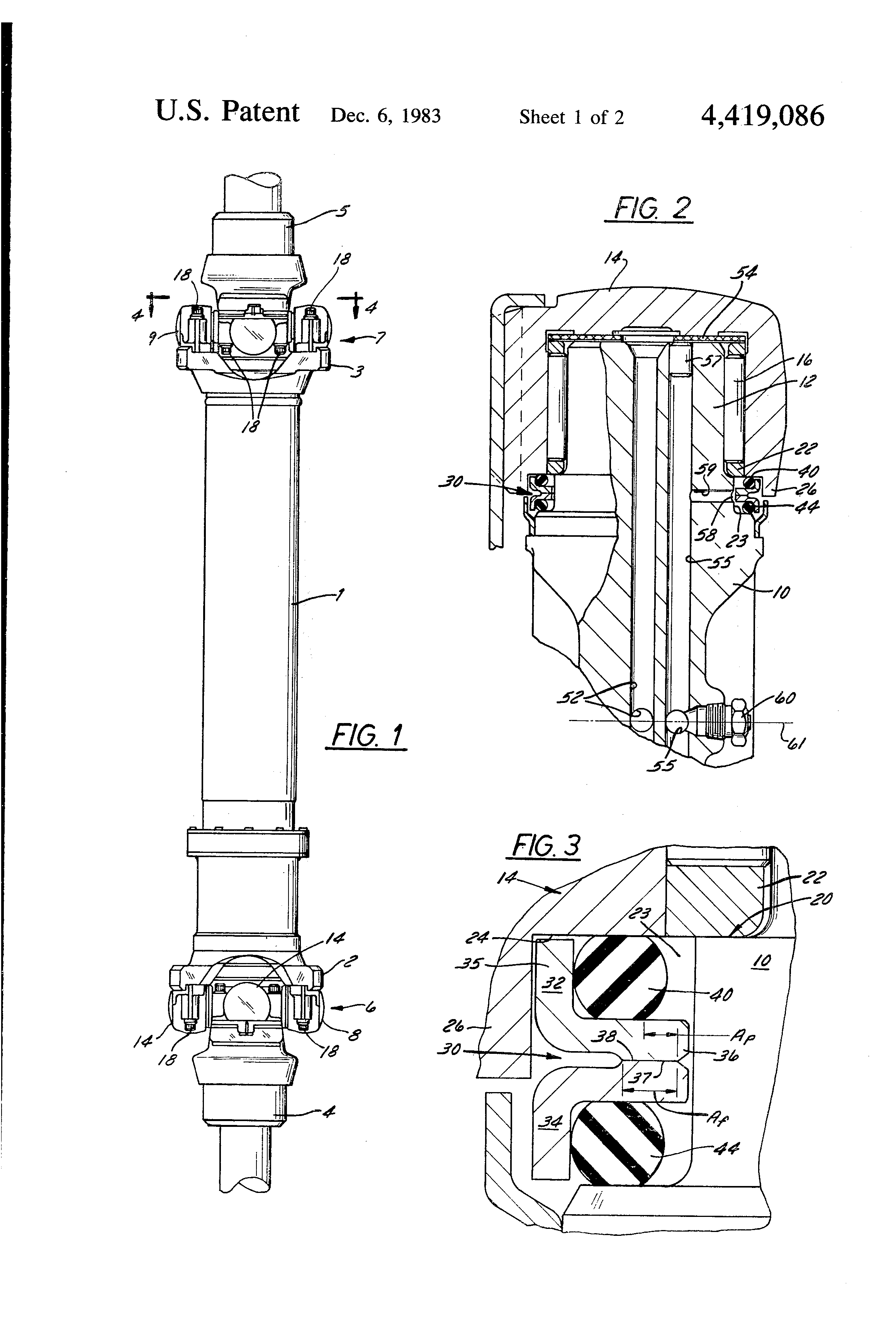 Patent US4419086 Trunnion seal and cross venting system for a cardan