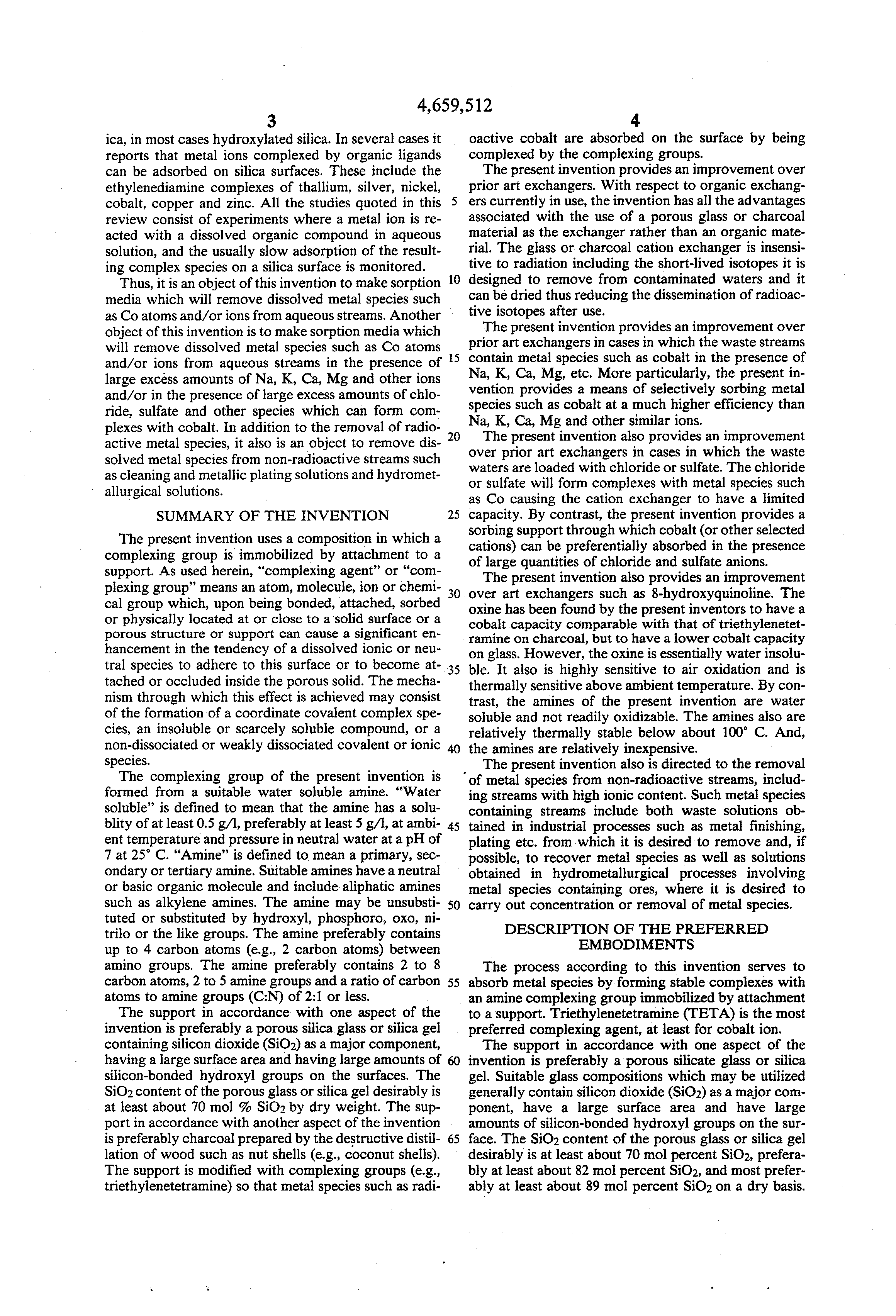 Patent US4659512 Fixation of dissolved metal species with a