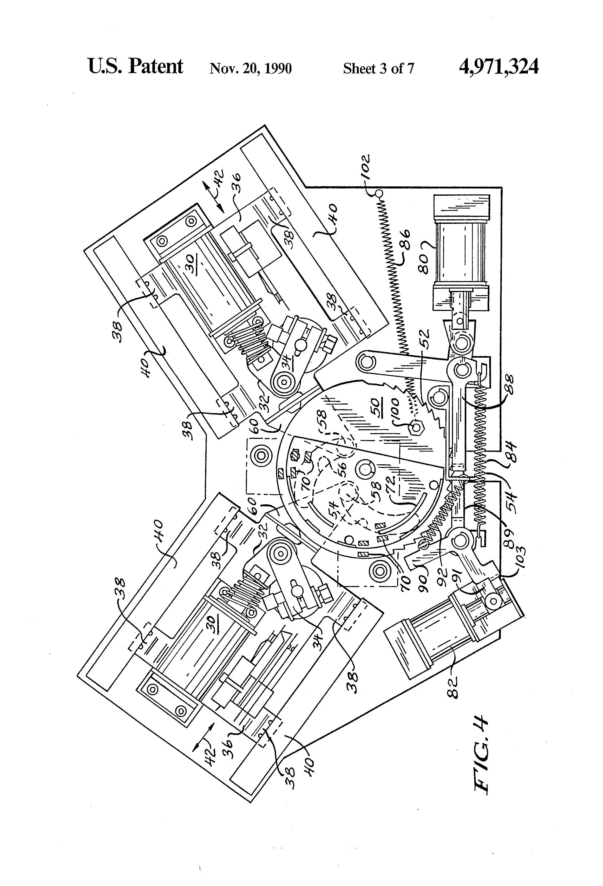 Patent US4971324 Variable position flipper mechanism for pinball