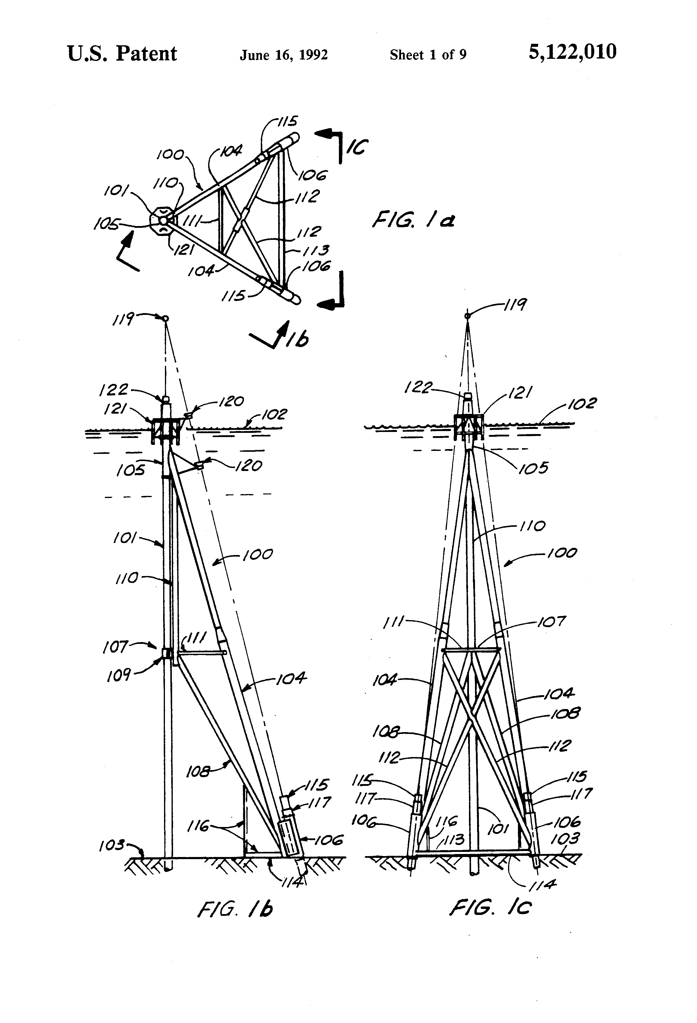 Patent US5122010 Offshore platform structure Google Patents
