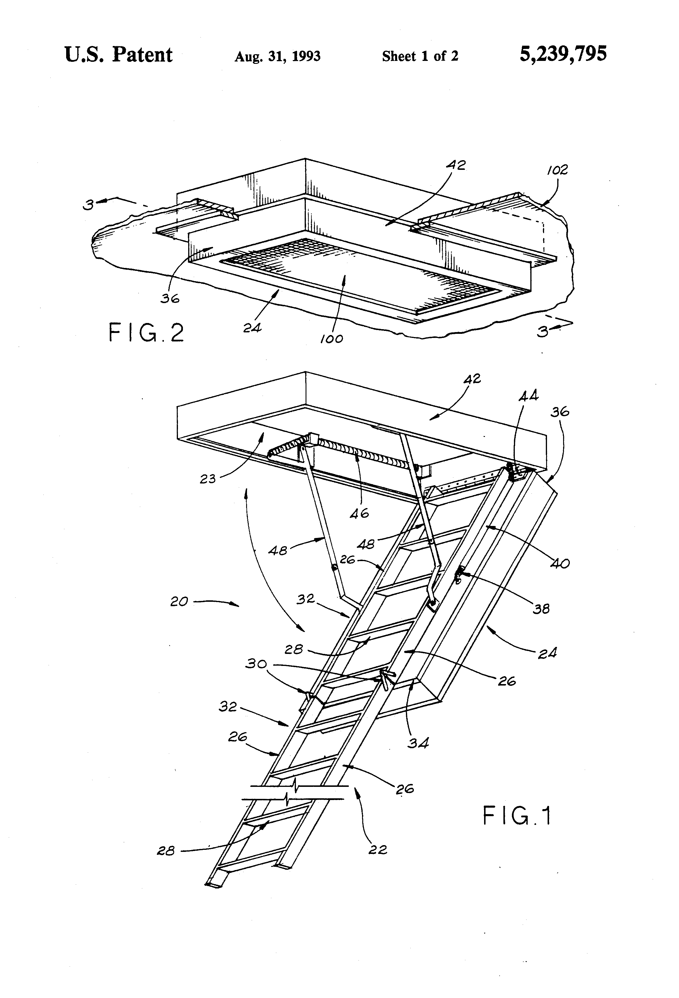 Patent US5239795 Combination pulldown attic stairs and ceiling light