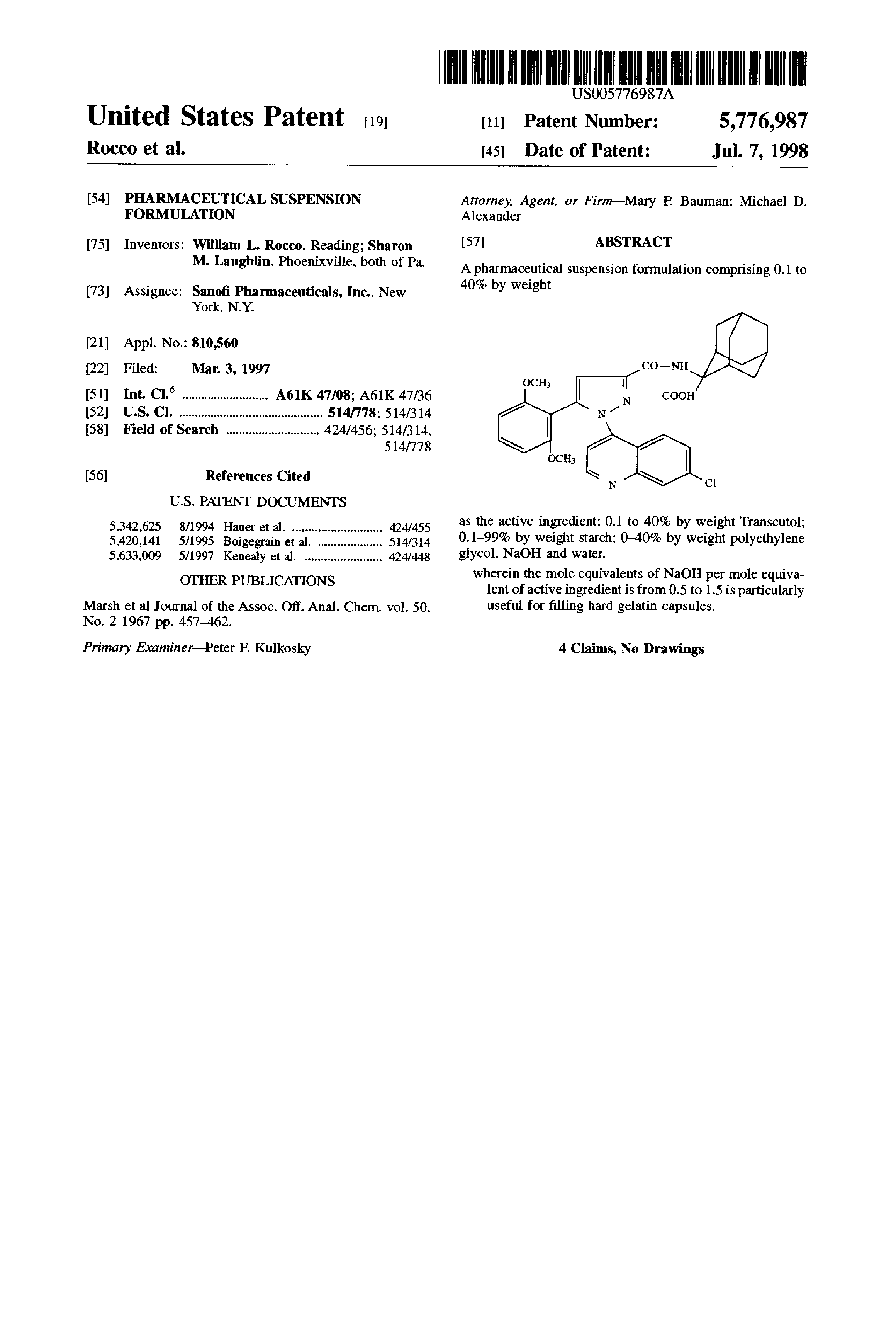 Patent US5776987 Pharmaceutical suspension formulation Google