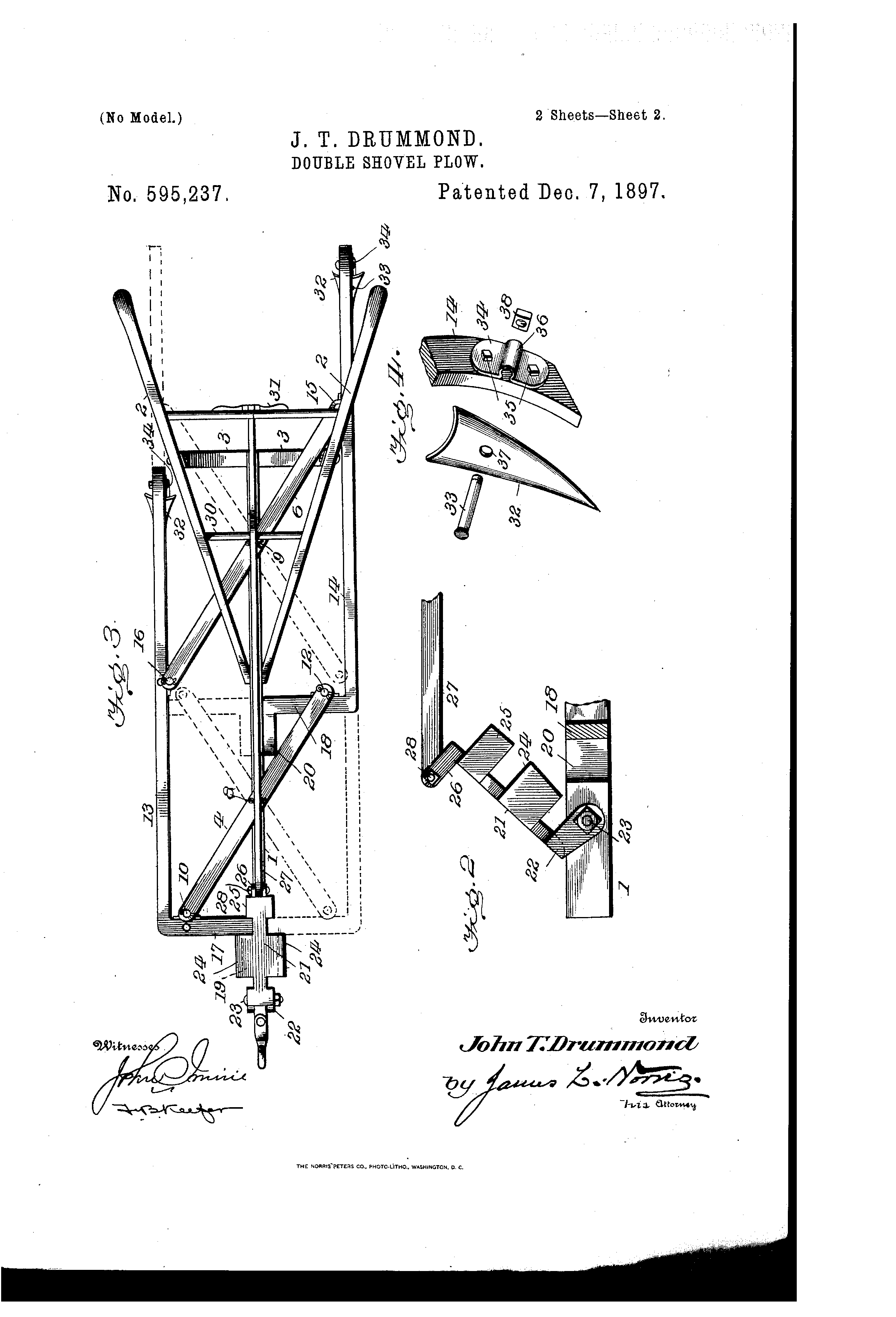 Patent US595237 Doubleshovel plow Google Patents