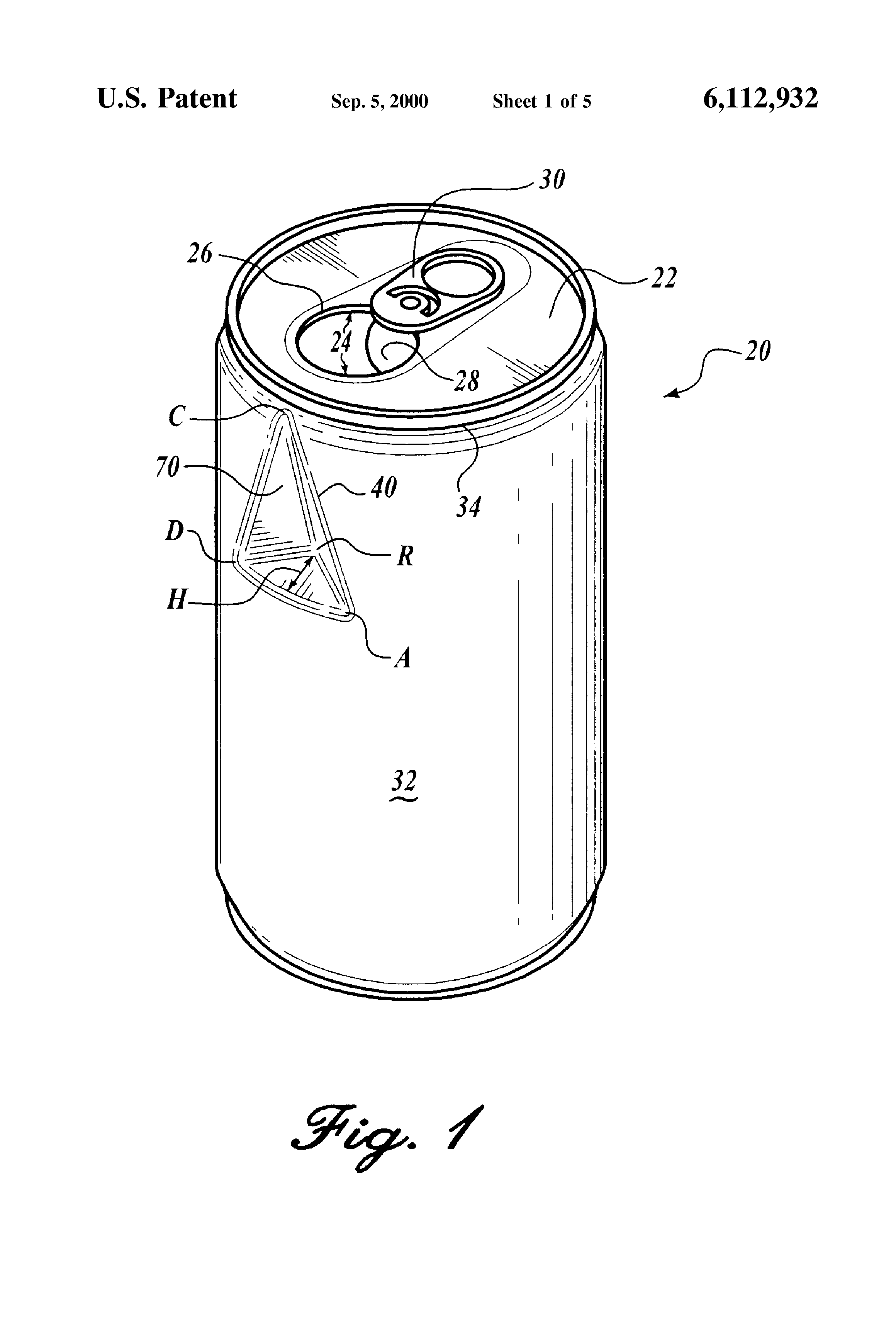 Patent US6112932 Beverage can with flow enhancing sidewall structure