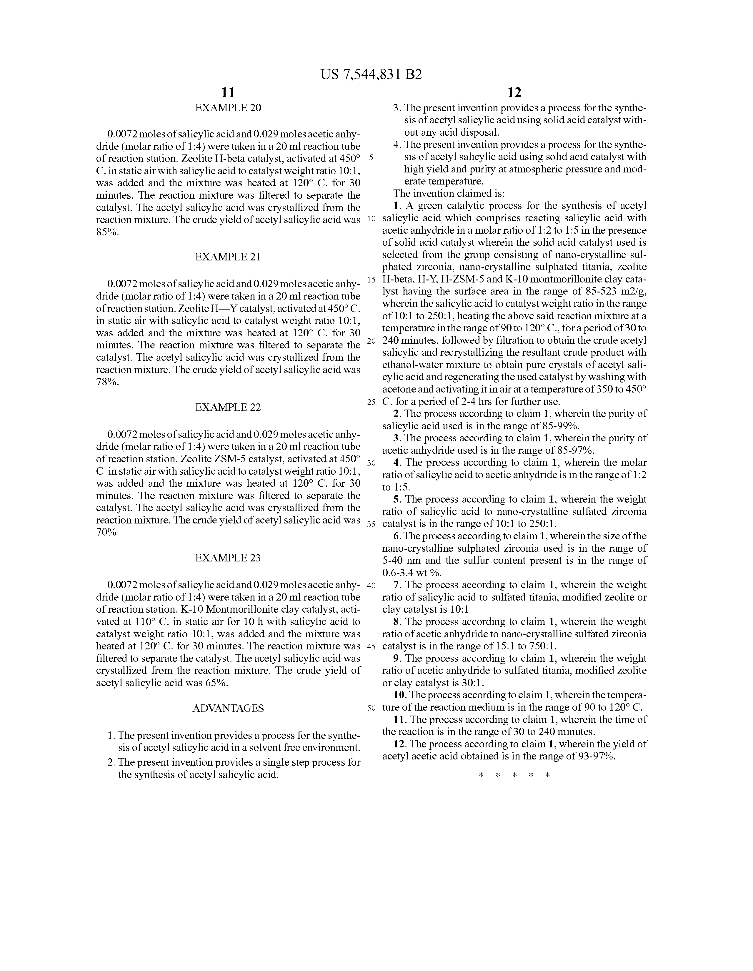 Patent US7544831 Green catalytic process for the synthesis of acetyl
