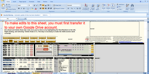 pathfinder excel sheet 5th version Pathfinder Character Sheet