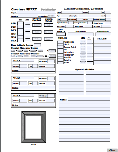 Pathfinder Character Sheet PDF Editable, Printable, Fillable